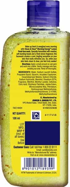 Clean & Clear Morning Energy Lemon Fresh Face Wash Bottle Of 100 Ml