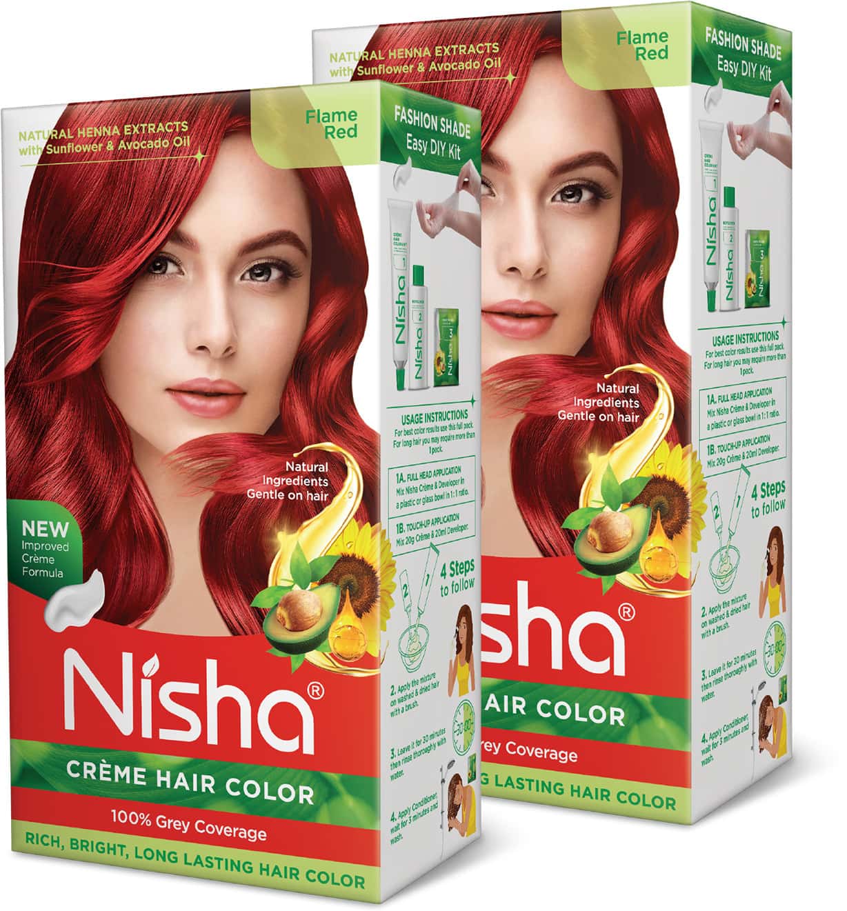 Nisha Creme Hair Color Flame Red 150g Pack Of 2 | Permanent Hair Colour | 100% Grey Coverage