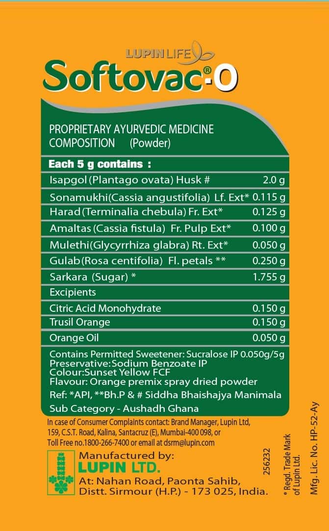 Buy SOFTOVACO ORANGE CONSTIPATION POWDER CONTAINER OF 80 G Online