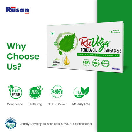 Rusan Ruvega Perilla Oil | Omega 3 & 6 | Strip | 10 Softgel Capsules | Pack Of 5