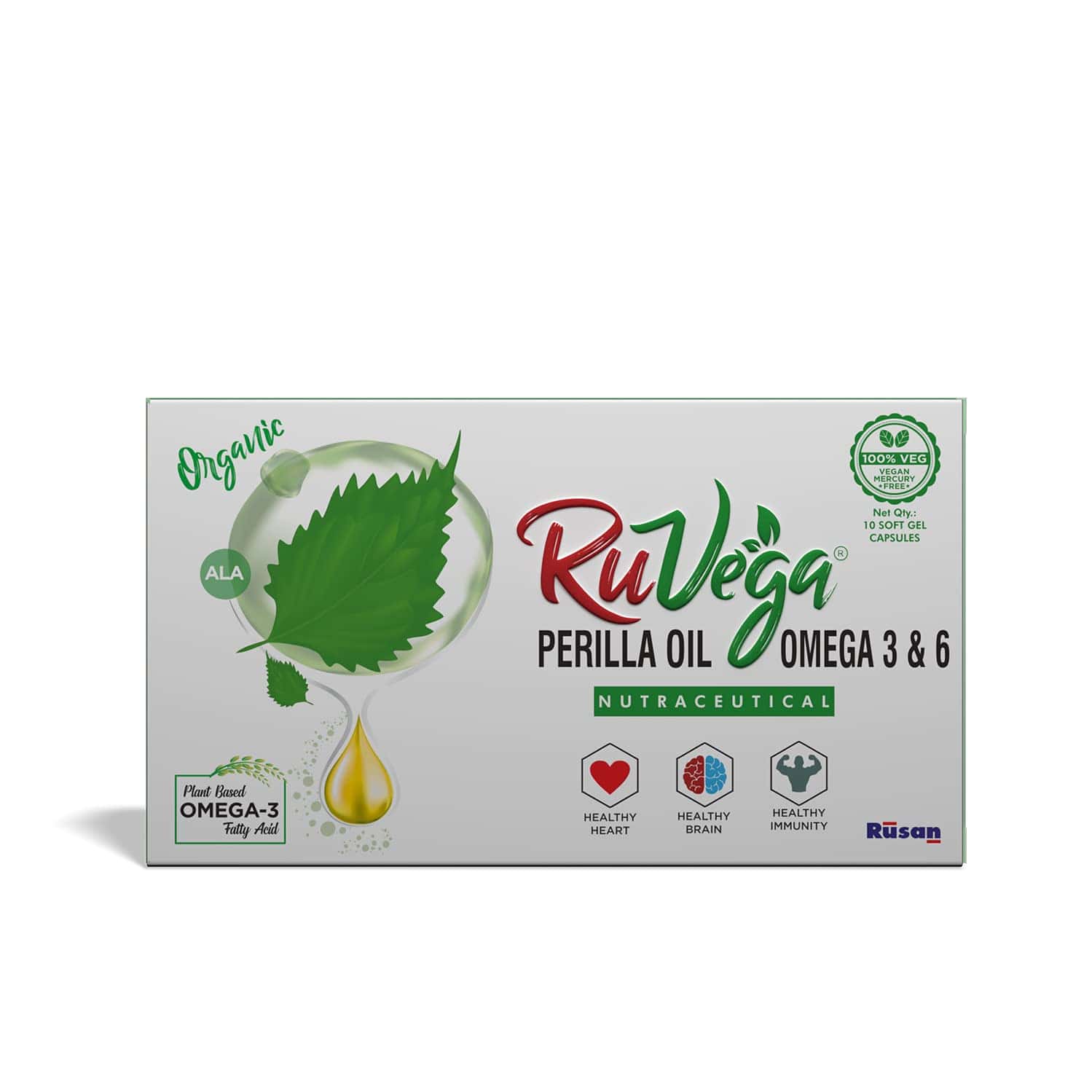 Rusan Ruvega Perilla Oil | Omega 3 & 6 | Strip | 10 Softgel Capsules | Pack Of 5
