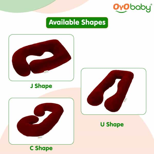 Oyo Baby C Shaped Pregnancy Pillow For Sleeping With Washable Premium Velvet Cover (Maroon)