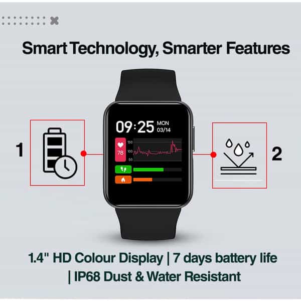 Goqii Smart Vital Lite Smartwatch | 1.4" Hd | Spo2 | Waterproof | 3 Months Personal Coaching