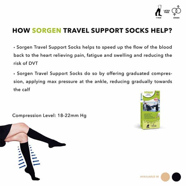 Sorgen Premium Travel Support Socks Flight Socks - Black - Large