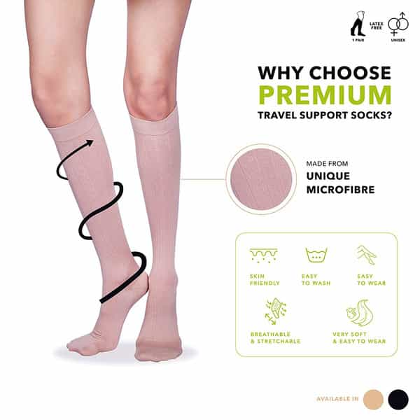 Sorgen Premium Travel Support Socks Flight Socks - Black - Large