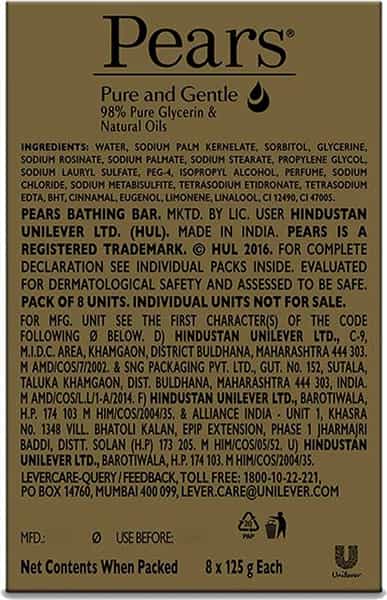 Pears Moisturising Bathing Bar Soap With Glycerine Pure & Gentle - (125G X 8)