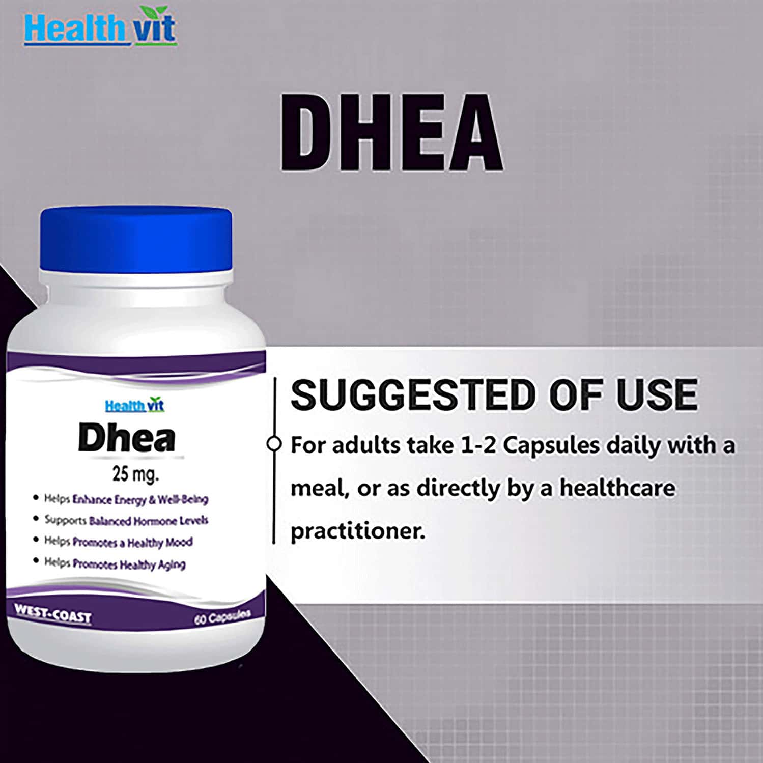 Buy HEALTHVIT DHEA SUPPORT OVERALL WELL BEING 25 MG 60 CAPSULES