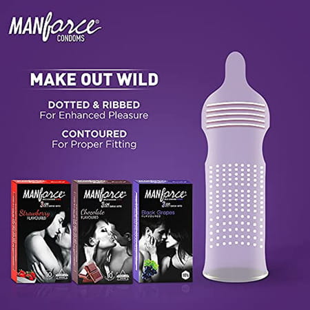 Manforce Multi-Variant Flavoured Condoms - 10 Pieces (Pack Of 6) Transparent Large