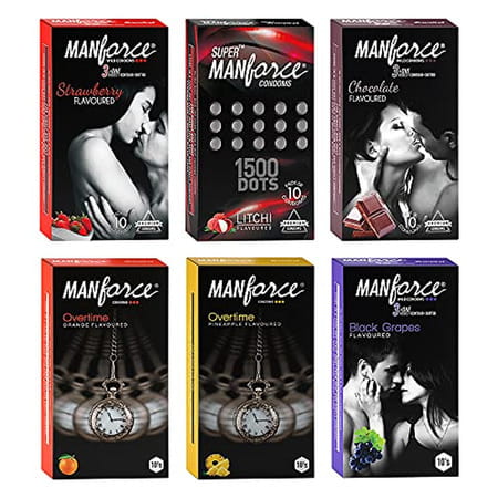 Manforce Multi-Variant Flavoured Condoms - 10 Pieces (Pack Of 6) Transparent Large