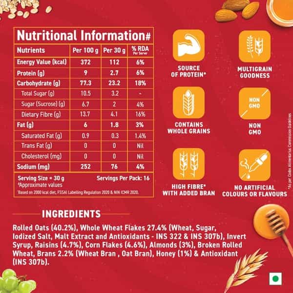 Bagrrys Crunchy Muesli Crunchy Oat Clusters With Almondsraisins & Honey 500G
