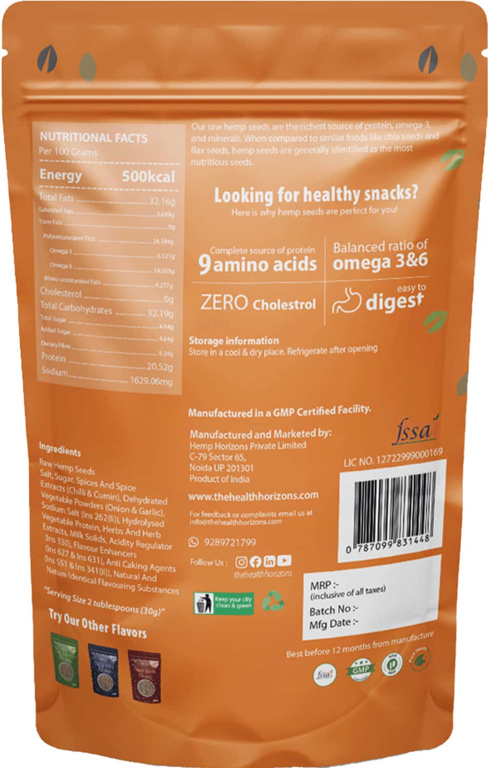 Buy HEALTH HORIZONS ROASTED HEMP SEEDSOMEGA 6 & 3, FATTY ACIDS