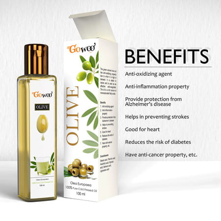 Go Woo 100% Pure Olive Oil Carrier Oil For Essential Oils 100 Ml