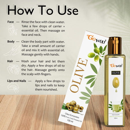 Go Woo 100% Pure Olive Oil Carrier Oil For Essential Oils 100 Ml