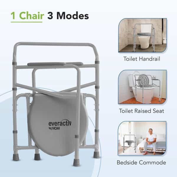 Everactiv Height Adjustable Commode Chair With Lid And Bucket