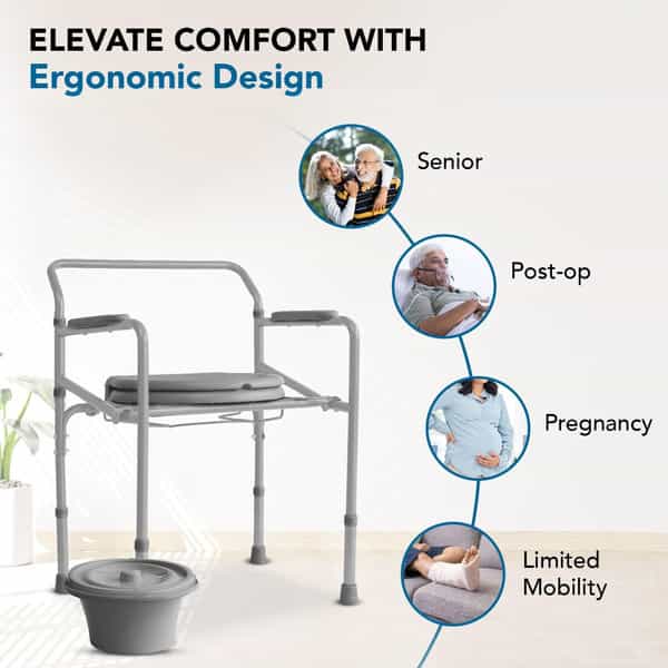 Everactiv Height Adjustable Commode Chair With Lid And Bucket