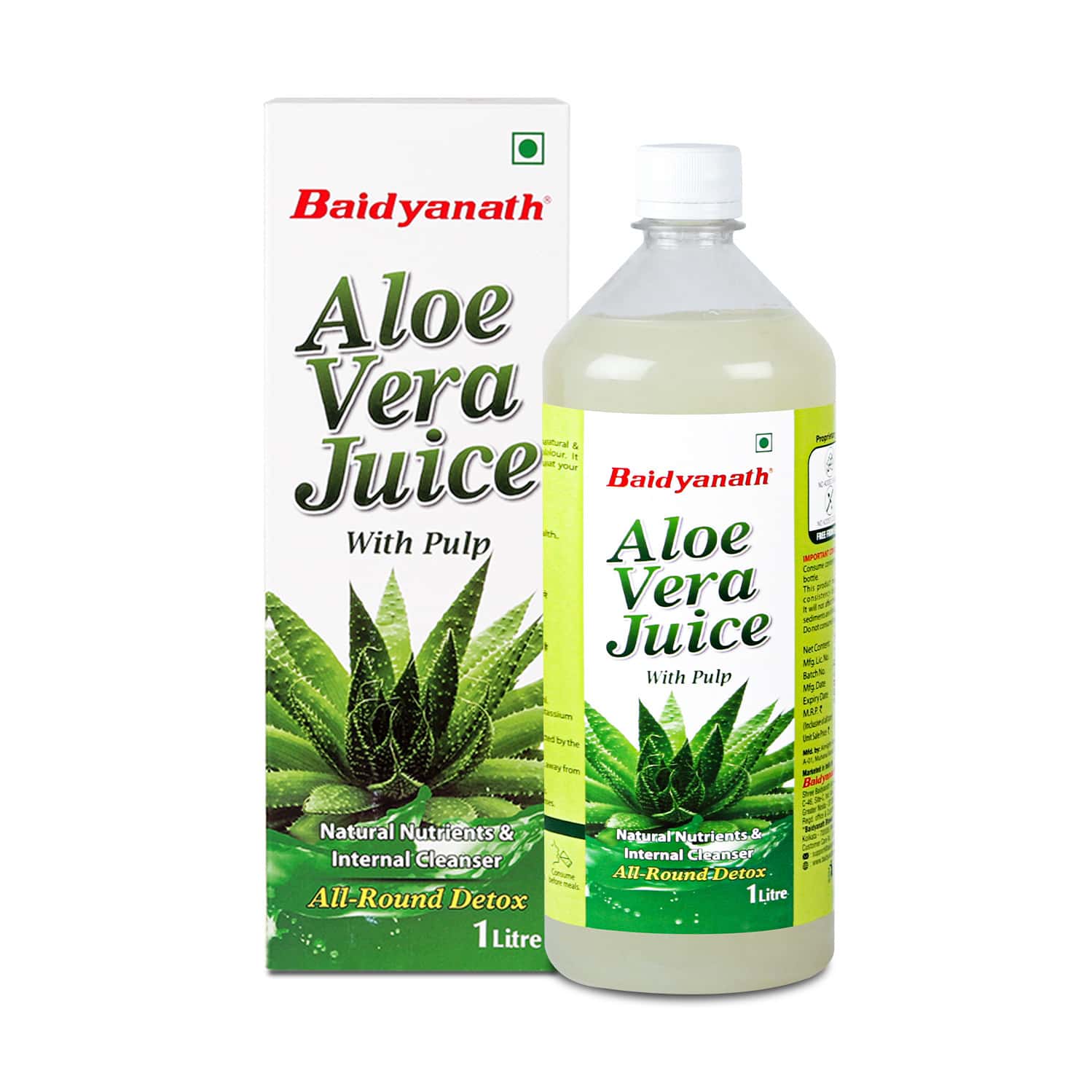 Baidyanath Aloe Vera Junice | With Pulp | Natural Nutrients & Internal Cleanser | Bottle | 1 L