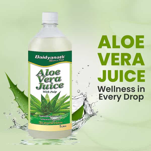 Baidyanath Aloe Vera Junice | With Pulp | Natural Nutrients & Internal Cleanser | Bottle | 1 L