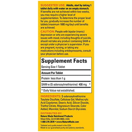 Nature Made Sam-E Complete 400 Mg | Dietary Supplement For Mood Support | 36 Tablets | 36 Day Supply