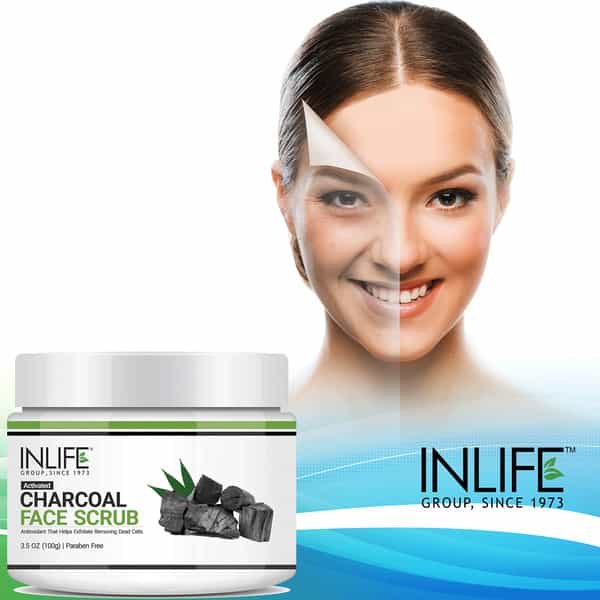 Inlife Activated Charcoal Face & Body Scrub Deep Cleansing Blackhead Removal - Paraben Free 100G