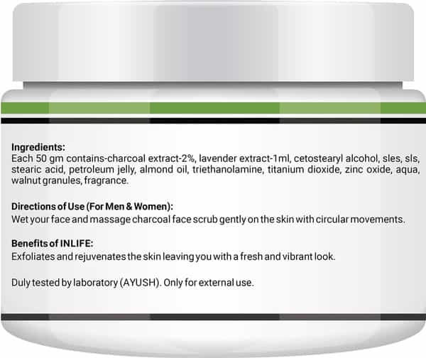 Inlife Activated Charcoal Face & Body Scrub Deep Cleansing Blackhead Removal - Paraben Free 100G
