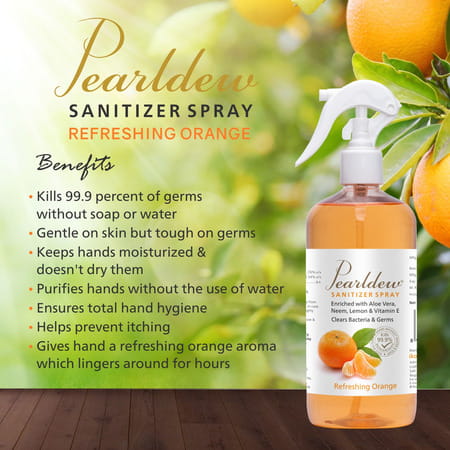 Pearldew Sanitizer Spray (Orange) 500 Ml | Aloe & Neem | Paraben Free (Pack Of 4)