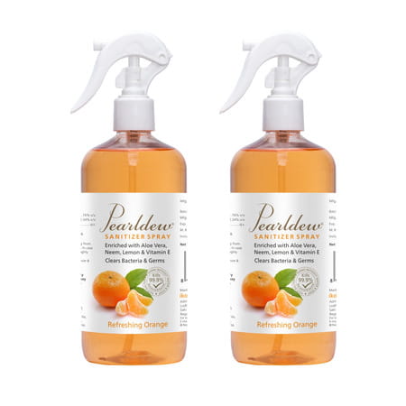 Pearldew Sanitizer Spray (Orange) 500 Ml | Aloe & Neem | Paraben Free (Pack Of 4)