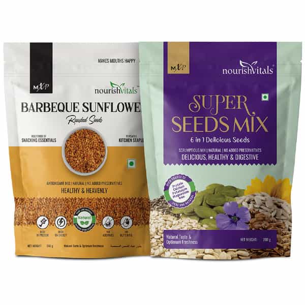 Nourishvitals Healthy Munching Barbeque Sunflower Roasted Seed + Super Seeds Mix (200Gm Each)