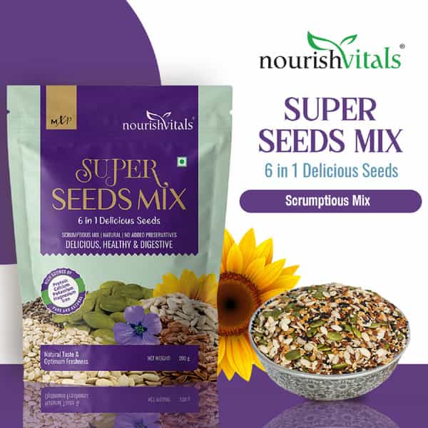 Nourishvitals Healthy Munching Barbeque Sunflower Roasted Seed + Super Seeds Mix (200Gm Each)