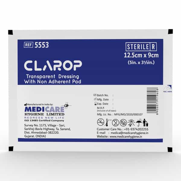 Medica Clarop Transparent Dressing With Non-Adherent Pad 9Cm X 12.5Cm - Waterproof & Breathable
