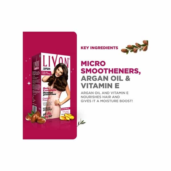 Marico Livon Serum For Frizz-Free Smooth Hair With Argan Oil & Vitamin E - 100 Ml