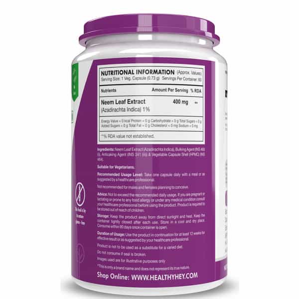 Healthyhey Neem Leaf Extract (Indica) 60 Veg. Capsules