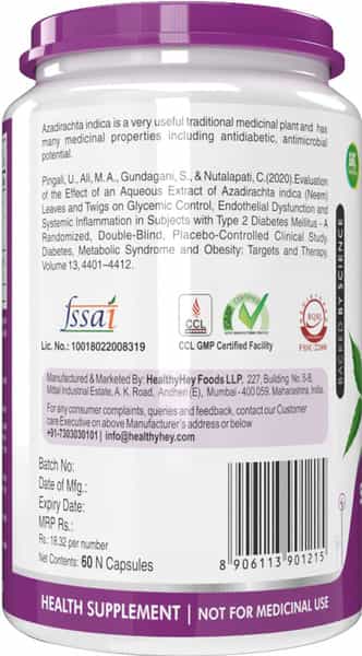 Healthyhey Neem Leaf Extract (Indica) 60 Veg. Capsules