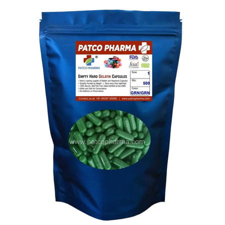 Patco Pharmaceuticals - Size 1 Green Empty Gelatin Pill Capsule |Diy Powder Filling.