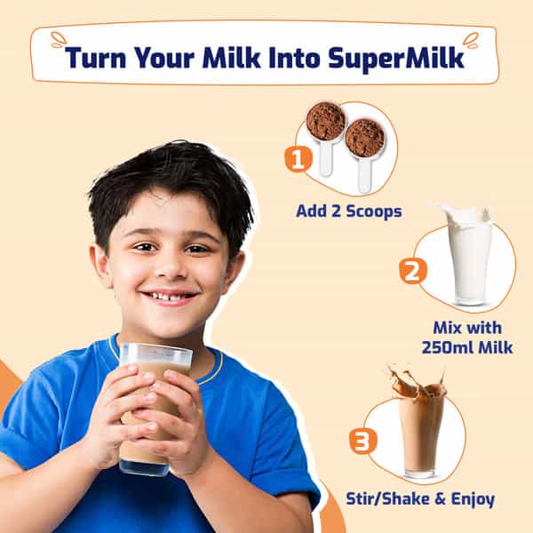 Gritzo Supermilk Growth+ (Formerly Height+) (7-12Y Boys) | 10G Protein (Double Chocolate | 800G)
