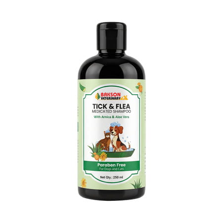 Bakson Veterinary Tick & Flea Medicated Shampoo| Paraben Free | For Dogs & Cats 250 Ml