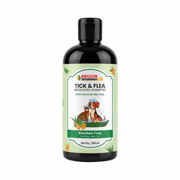 Bakson Veterinary Tick & Flea Medicated Shampoo| Paraben Free | For Dogs & Cats 250 Ml
