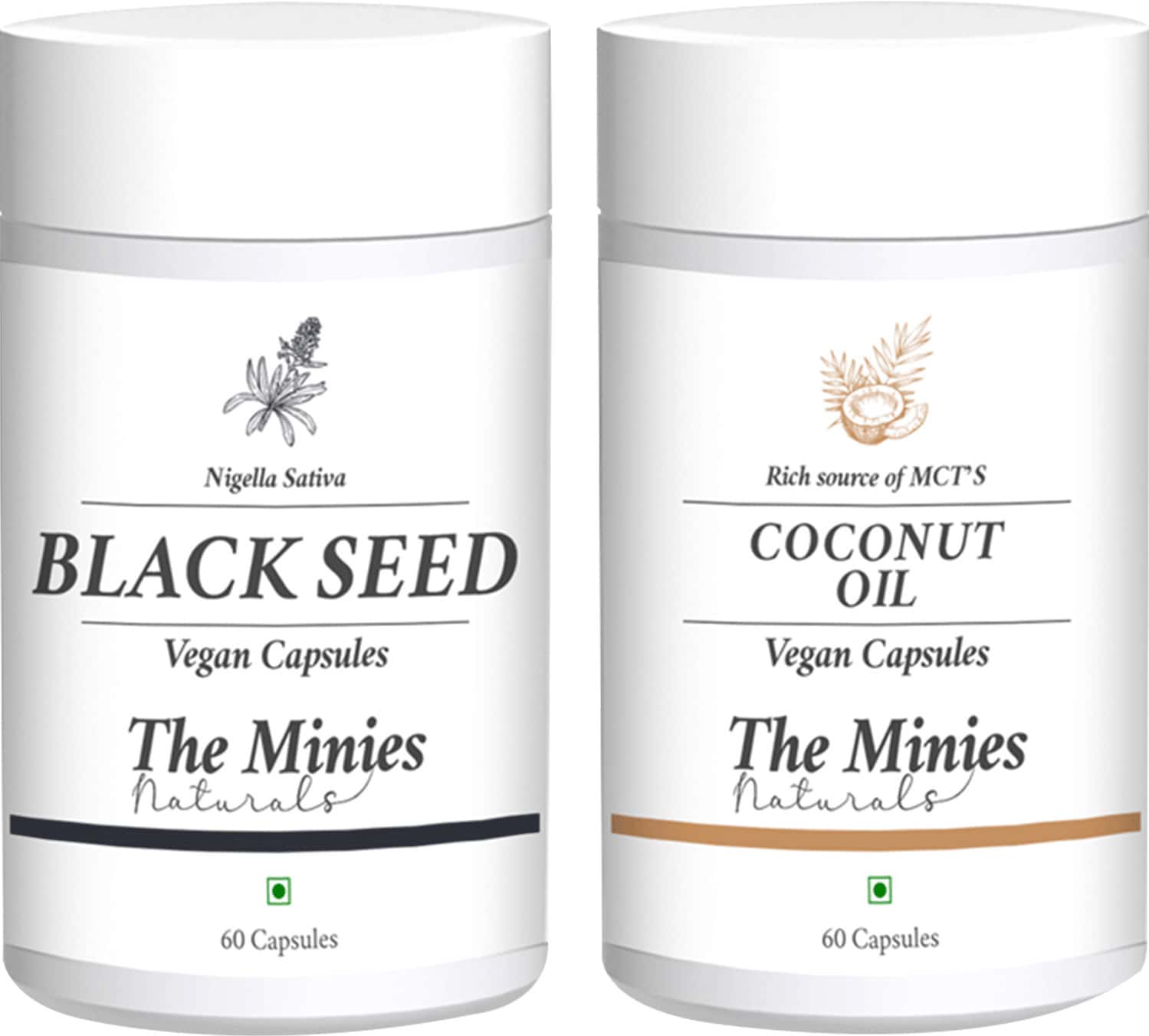 Buy MINIES NATURALS BLACK SEED OIL & COCONUT OIL VEGAN CAPSULES Online
