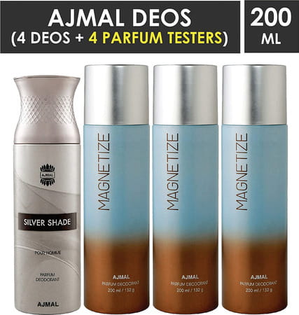 Ajmal 1 Silver Shade For Men And 3 Magnetize For Men & Women Deodorants Each 200ml Pack Of 4
