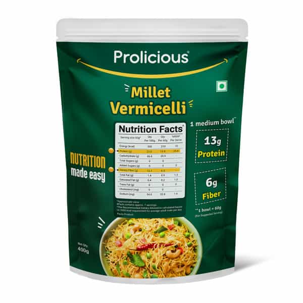 Prolicious Millet Vermicelli | High Protein & Fiber | Plant Based | No Maida | 400G