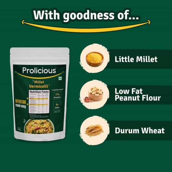 Prolicious Millet Vermicelli | High Protein & Fiber | Plant Based | No Maida | 400G