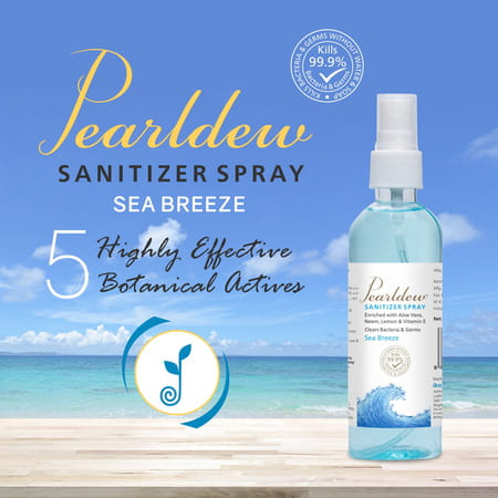 Pearldew Sanitizer Spray (Sea Breeze) 120 Ml | Aloe & Neem | Paraben Free (Pack Of 8)