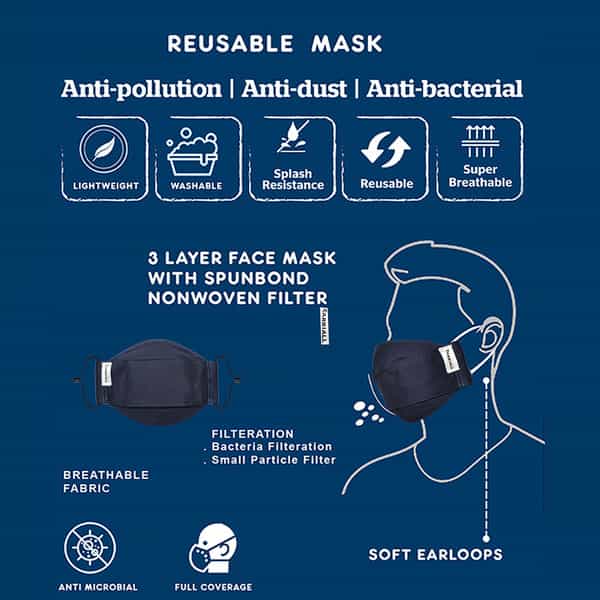 Carriall Adult Unisex 3 Layer Reusable Washable Cotton Mask (Camsm084) Pack Of 3