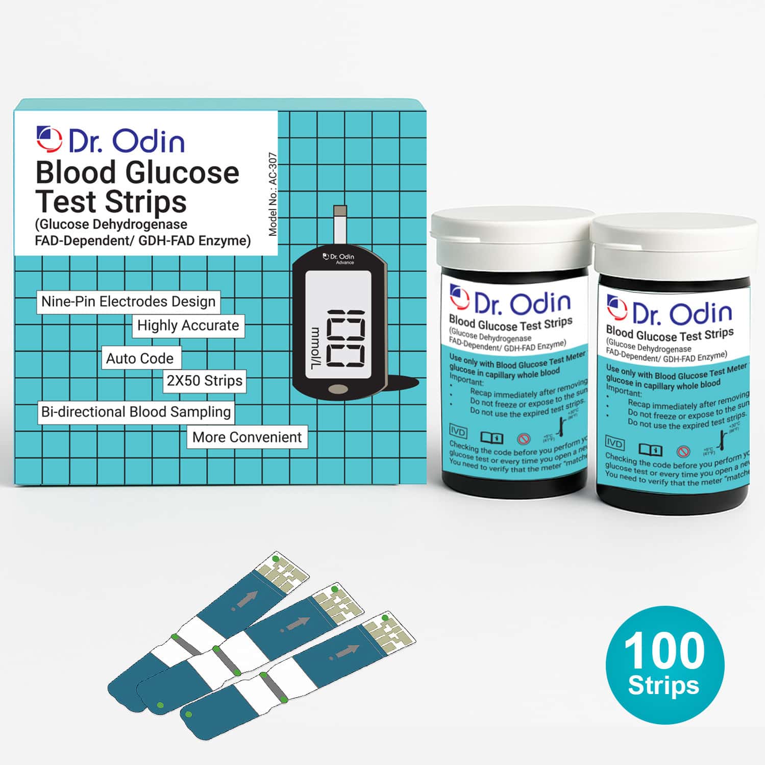 Dr. Odin Ac-307 (gdh-fad) Blood Glucose Test Strip With Gdh-fad Monitoring Machine (100 Test Strips)