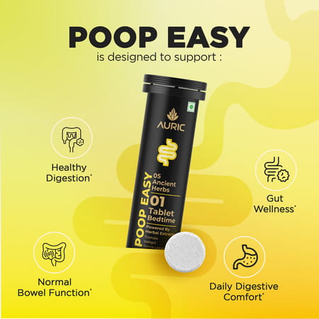 Auric Poop Easy Effervescent Tablet | 40 Tablets | An Ayurvedic Pure Natural Laxative | Flush 365