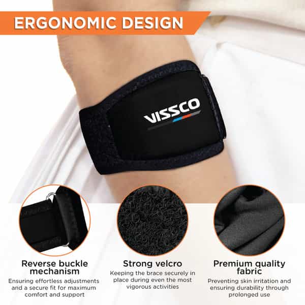 Vissco Tennis Elbow Support-Provides An Ideal Compression To The Strained Muscles Of The Elbow-Grey
