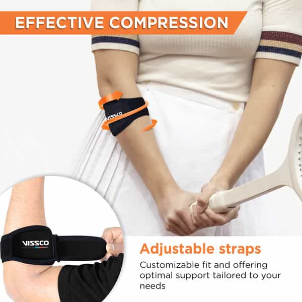 Vissco Tennis Elbow Support-Provides An Ideal Compression To The Strained Muscles Of The Elbow-Grey