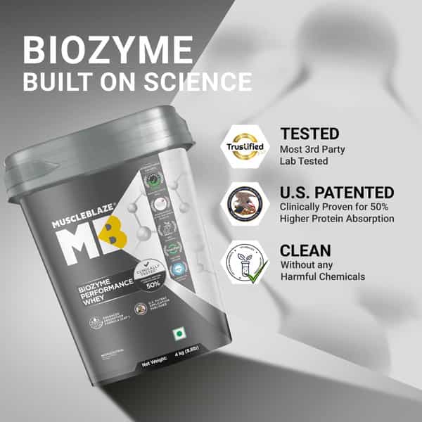 Muscleblaze Biozyme Performance Whey Protein Powder | Rich Chocolate (4Kg) | 25G Protein