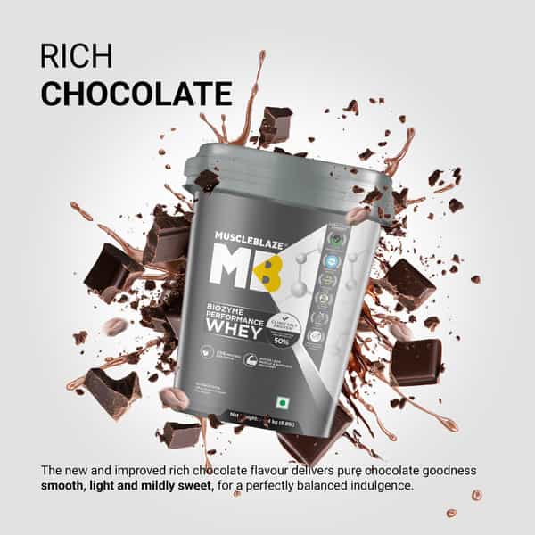 Muscleblaze Biozyme Performance Whey Protein Powder | Rich Chocolate | 4Kg | 25G Protein Per Scoop