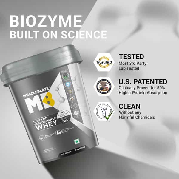 Muscleblaze Biozyme Performance Whey Protein Powder | Rich Chocolate | 4Kg | 25G Protein Per Scoop