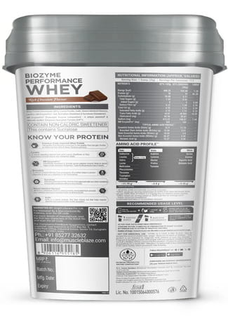 Muscleblaze Biozyme Performance Whey Protein Powder | Rich Chocolate | 4Kg | 25G Protein Per Scoop